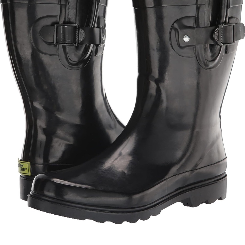 New with tags black shiny women rain boots size 11